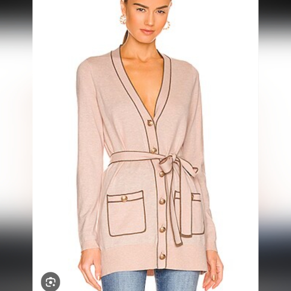 L'AGENCE Pink Cardigan with Brown Trim